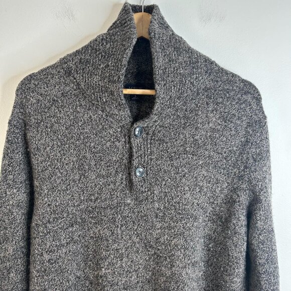 J Crew Sweater Mens Sz L Gray Marled Shawl Collar Lambs Wool Blend Pullover Knit - Picture 2 of 8